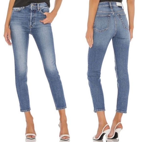 Re/Done Denim - RE/DONE Originals High Rise Cropped Ankle Jeans Size 24 Stretch Button Fly